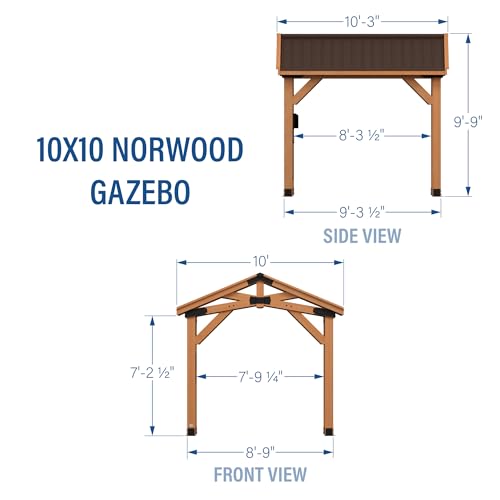Backyard Discovery Norwood 10' x 10' Cedar Wood Outdoor Gazebo Pavilion with Hardtop Galvanized Steel Peak Roof, Snow Support, Wind Resistance, PowerPort, Shade for Garden, Patio, Deck, Entertaining - image 3