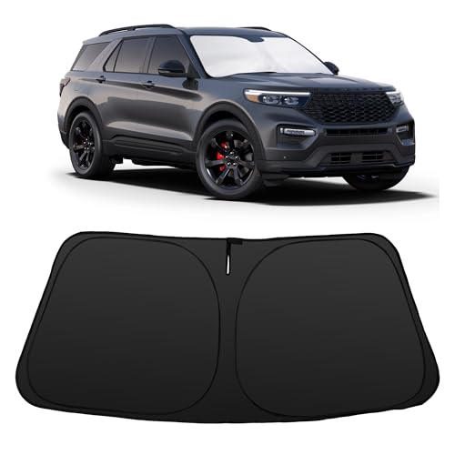 Image of Windshield Sun Shade for 2020-2026 Ford Explorer SUV | Foldable, Full covered for windshield, Block UV Rays, Heat Reduction, Easy to install, Keeps Car Cooler