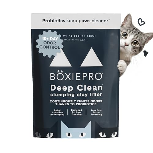 Boxie Probiotic Cat Litter 40 Day Odor Control Clumping Clay Kitty Litter Odor Eliminating Probiotics Dust-Free No Fragrances No Fillers 40 lb