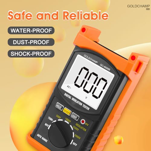 Image of Digital Megohmmeter Insulation Resistance Tester for Voltage (500V /1000V /2500V /5000V) & Resistance Measurement (1MΩ~200GΩ), Backlight Display & Data Hold for High-Voltage Cable /Motor Testing