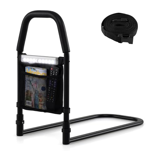 COSTWAY Barandilla Cama Adulto, Luz de Sensor, Bolsillo de Almacenamiento, Barrera Cama para Ancianos, Personas Mayores, Asa Antideslizante y Correa de Fijación, Carga 136kg