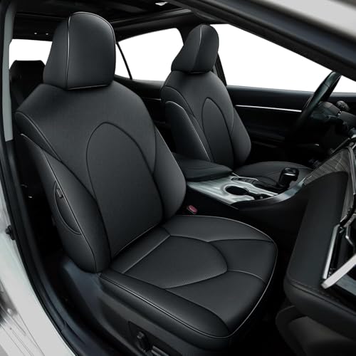 Image of AOMSAZTO Car Seat Cover for Toyota Camry (Hybrid XLE Hybrid XSE) 2018-2024 Full Set Camry Seat Protector Leather Black