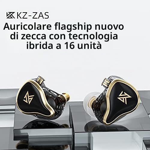 Linsoul KZ ZAS 7BA+1DD - Auricolari in-ear per monitor HiFi Bass, da gioco, IEM ibridi con cavo a 2 pin incassato, per musicisti audiofili (senza microfono, nero)