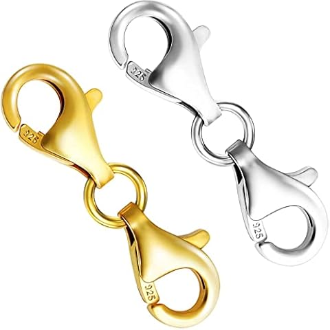 Lobster Clasp 925 Sterling Silver Double Lobster Claw Clasps(9MM),Necklace Extender Suitable for Bracelet Necklace Clasps and Closures (Made in Italy) Cover