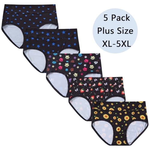 Image of Women's Plus Size XL-5XL Underwear High Waist Briefs Panties Rose Floral Print Ladies Undies 5-Pack