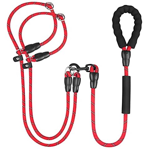 Pejoye Doppelte Hundeleine Nylon 1.5m Doppelleine Robuste Trainingsleine Reflektierend Verstellbar Leine Cover