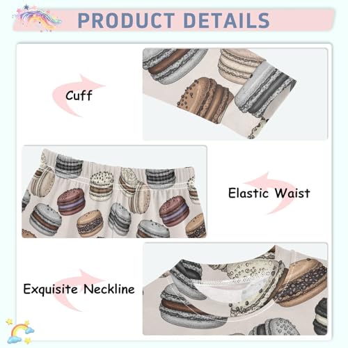 Pajama Sets Long Sleeve Dessert Macaroon Pattern Print Soft Comfy Sleepwear 2 Piece PJS 3-8T4