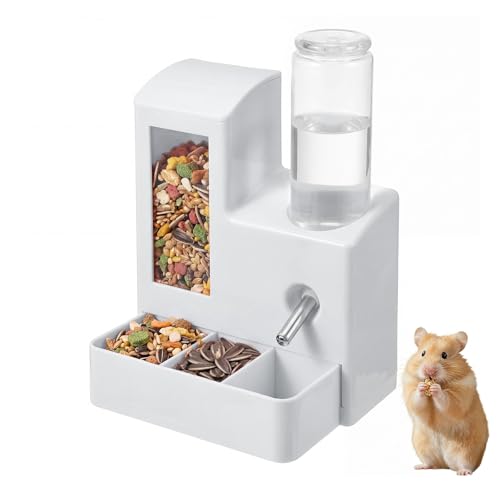 2 in 1 Hamster Water Bottle No Drip 120ml Hamster Water Bottle Gravity Hamster Food Bowl with Snack Bowl Hamster Cage Accessories for Cage for Guinea Pigs