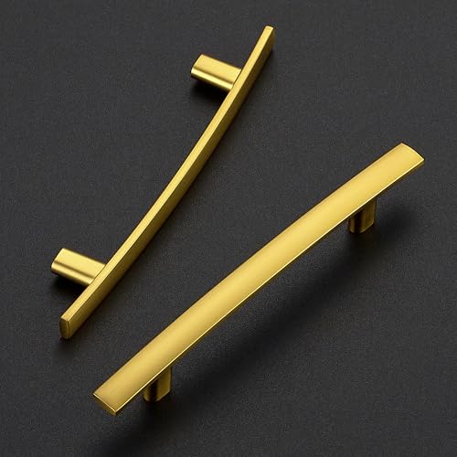 Image of Ravinte 15 Pack Cabinet Handles Brushed Brass Cabinet Pulls Kitchen Cabinet Handles,Curved Drawer Pulls in 6-1 /4 Inch Length with 4 Inch Hole Center Arch Kitchen Cabinet Hardware