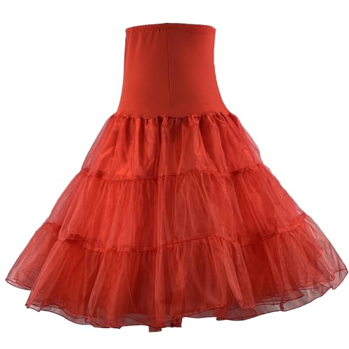 RULTA 50s Women's Retro Petticoat Underskirt Vintage A-line Crinoline Half Briefs Rockabilly Tutu Skirt, red, M