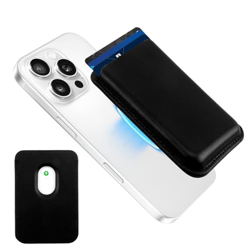 CJMUQHEHH Portefeuille MagSafe pour Téléphone Portable, MagSafe Wallet, Porte Carte Téléphone, Étui en Cuir pour 3 Cartes, Compatible avec iPhone 16, 15, 14, 13, 12 Pro/Pro Max/Plus/Mini, Noir
