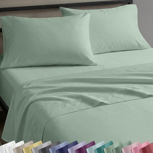 Image of California Design Den Deep Pocket Queen Sheets Set - Natural 100% Cotton Bed Sheets, Soft Sateen Weave, All Around Elastic, Breathable and Durable Bedding - Frosty Green