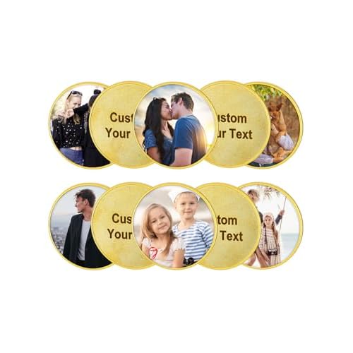 Custom4U Personalized Photo Pocket Coin Custom Picture Text Commemorative Coins Memorial Pocket Token Customized Gifts for Women Men Dad (Gift Box) B-10pcs (Gold)