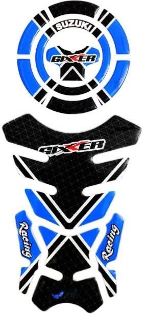Image of 3D Bike Tank Pad Sticker Compatible with Gixxer, Blue and Black Protective Decal with Fuel Cap Cover (C)
