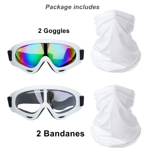 Image of LJDJ Motorcycle Goggles,2 Pack Dirt Bike ATV Motocross Riding Hiking Protective with 2 Pack Neck Breathable Bandana Mask (White+Mask)
