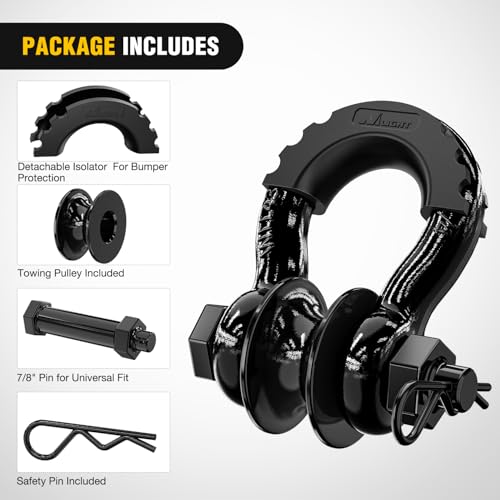 Image of Nilight 3 /4 inch D-Ring Shackle w /Snatch Block (2 Pack) 9,500 lb Working Load, 2-in-1 Heavy‑Duty Towing Pulley w /Isolator for Off‑Road Recovery, Winch Cable & Rope, Truck Jeep ATV UTV Tractor, Black