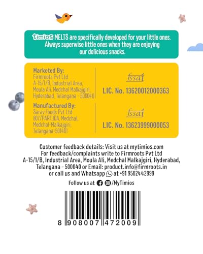 Image of Timios Melts Wholegrain Preservative Free Teething Puffs for Kids, Carrot & Cumin, Banana & Strawberry and Blueberry, Rich in Iron &Fiber, Travel Friendly, Healthy Snacks for Kids, Pack of 9, 50g Each