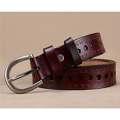 Leather Belt Women,Women's Hollow Flower Leather Belt for Jeans Pants Wide Belt for Ladies,Brown,110cm/43.3''3