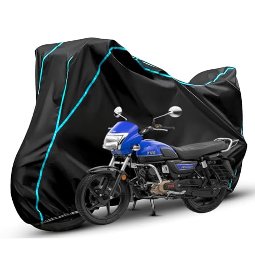Image of Waterproof Bike Body Cover Compatible with Tvs Redon Dustproof Scratchproof - Motorcycle Cover for Two Wheeler, Outdoor Full Cover with UV, Duty, Rain Protection (Black & Aqua) R1A
