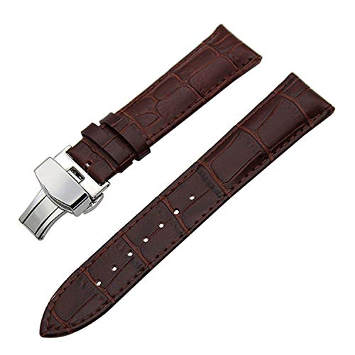 Echtes Leder Uhrenarmband 18mm 19mm 20mm 21mm 22mm 24mm Für Baume & Mercier Edelstahl Schnalle Handgelenk Gürtel Armband Dunkelbraun, 18mm