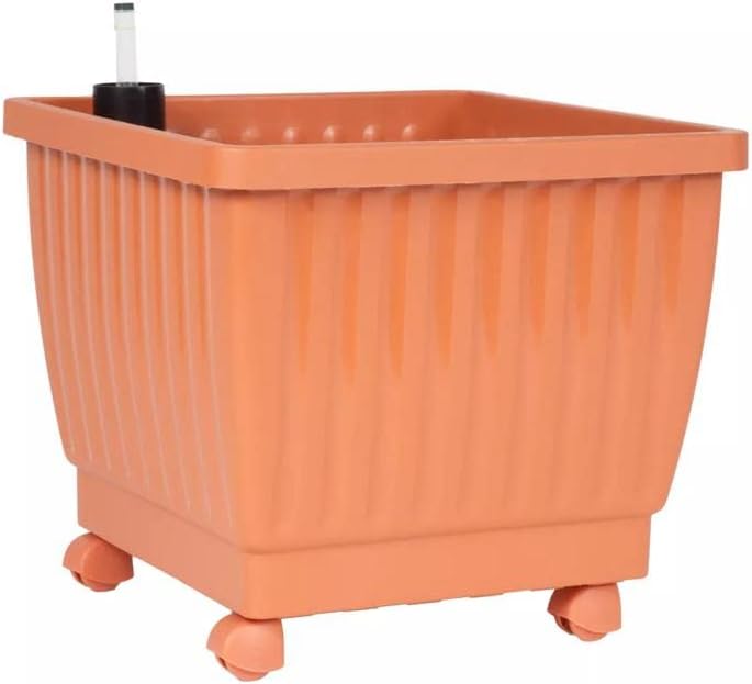 Gardener's Supply Company - 15 In Self-Watering Rolling Planter For Indoor/Outdoor Patio, Deck Garden, Grow Flowers, Herbs, Succulents and Plants Terra Cotta