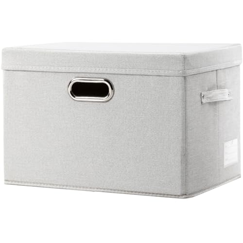 Image of PRANDOM Collapsible Storage Bin with Lid [1-Pack] Fabric Foldable Storage Box Organizer Container Basket Cube with Cover for Home Bedroom Closet Office Nursery Beige(15.3x10x9.7)