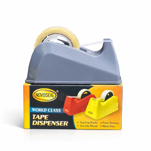 Image of Heavy-Duty Tape Cutter Dispenser | Fits 1 inch & 3 inch Core Adhesive Tapes | Weighted Non-Slip Base | One-Hand Cutting | for Restaurants, Bakeries, Office, School & Home (Grey)