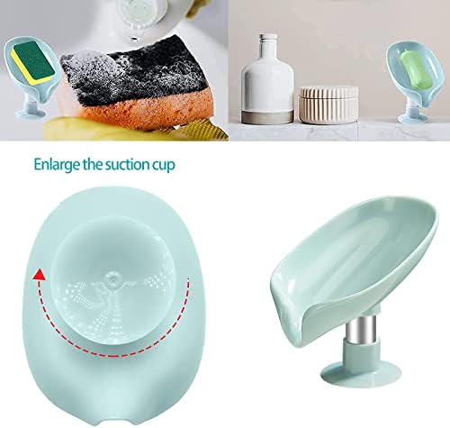 Leaf Shaped Soap Dishes for Bathroom, 2 Pcs Shower Soap Bar Holder with Drain, Plastic Soap Box With Stand and Sunction Cup, Sponge Holder for Kitchen Sink, draining soap rack