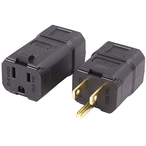 Journeyman-Pro Clamshell Plug & Connector Set 15 Amp 120-125 Volt, NEMA 5-15P + 5-15C (5-15R), 2Pole 3Wire, Straight Blade, Male & Female Replacement Cord End, Commercial Grade PVC Black (1)