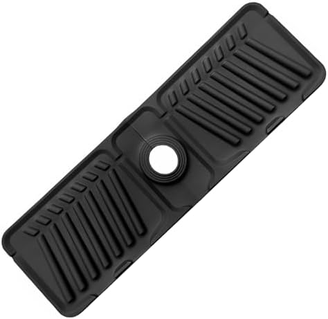Sink Splash Guard Kitchen Gadgets, 17.7″ x 5.5″ Sink Mat with 7° Slope, Silicone Water Drip Catcher & Kitchen Sink Organizer for Home Organization (Black)