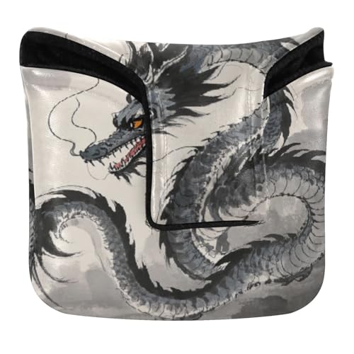 Golf Mallet Putter Cover Chiusura Magnetica Accessori da Golf per la maggior parte delle marche PU Pelle Impermeabile Cinese Inchiostro Pittura Arte Drago