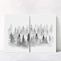 2 Panel Canvas Wall Art Pine Tree in The Mist Canvas Prints Home Artwork Decoration for Living Room,Bedroom - 16