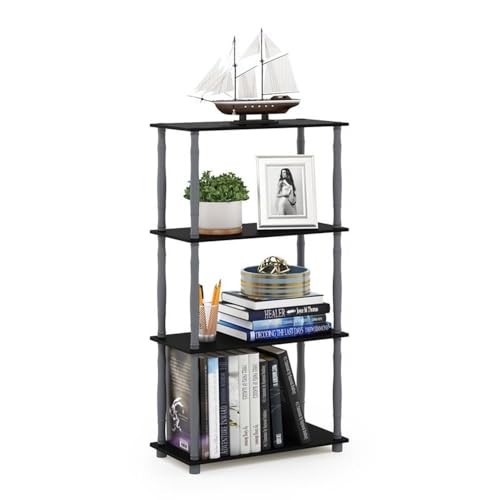 Image of Furinno Turn-N-Tube 4-Tier Multipurpose Shelf Display Rack, Classic Tubes, Black /Grey