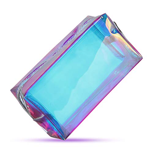 Boao 2 Pcs Clear Iridescent Holographic Makeup Bag Glitter Travel Cosmetic Pouches Toiletry Bag with Zipper Toiletry Organizer Case for Purse Diaper Beach Office Gift(Plain)2