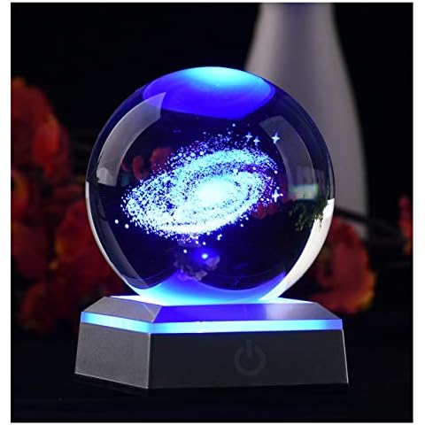 Aircee 3D Model of Galaxy Crystal Ball, with Led Lamp Stand, 3.15'' Planets Glass Ball, 6 Colors Light, Great Gifts, Home Office Decor, Solar System Sphere with Gift Box Cover