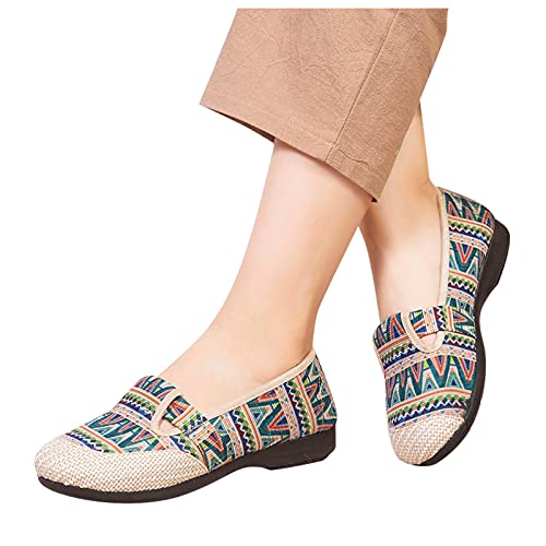 Hbeylia Women's Slip On Loafers Vintage Bohemian Ethnic Comfortable Slip-On Sneakers Fashion Casual Boho Canvas Low Top Beach Shoes For Women Girls Driving Work Nurse Travel Vacation