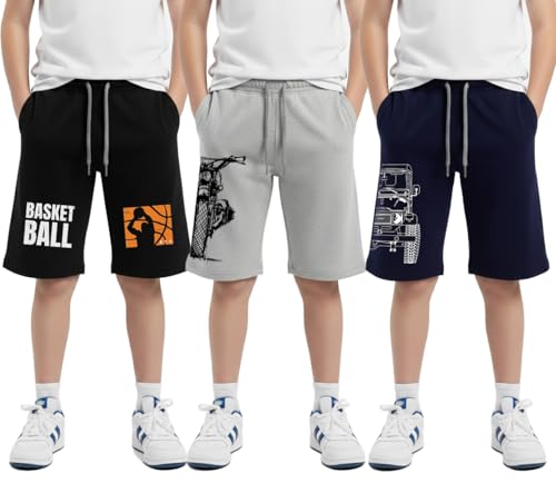 Image of hotfits Boy's Cotton Knee Length Graphic Casual Shorts with Pocket -Pack of 3