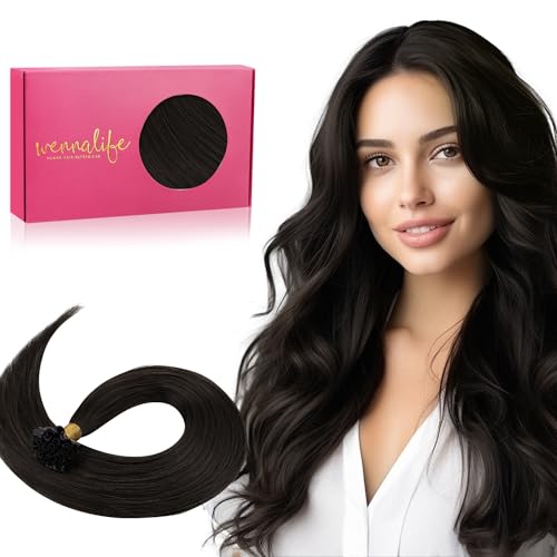 WENNALIFE U Tip Hair Extensions Human Hair, 50g 50s 18 Inch Dark Brown Remy Hair K Tip Hair Extension Real Human Hair Invisible Straight