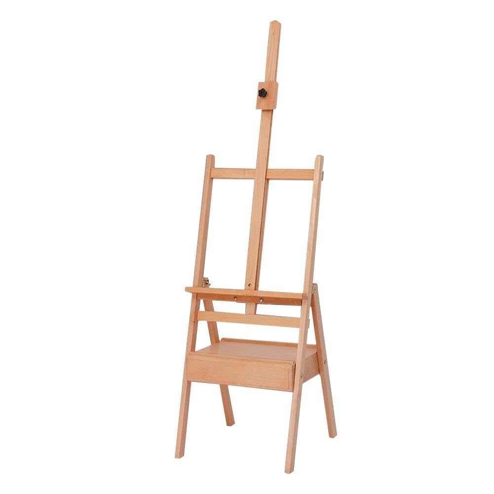 ASerZenith Wooden Easel With Storage Box & Shelf – Adjustable Artist Stand For Painting, Sketching & Atelier Use – Windproof & Durable,Beech Color-Easel