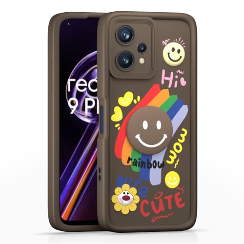 Image of Pikkme Back Cover for Realme 9 Pro 5G | Soft Silicone| Cute Rainbow Smile & 3D Cartoon Flower Design | Shockproof Raised Camera Protection Bumper Case (Brown)
