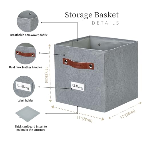 Image of DECOMOMO Storage Bins | Cube Storage Bin with Label Holders, Fabric Storage Cubes for Organizing Shelves Closet Toy Clothes (11 inch / 6pcs, Texture Grey)
