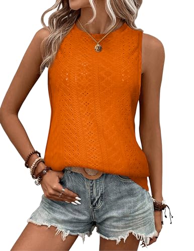 Zeagoo Tank Tops for Women Sleeveless Eyelet Shirts High Neck Cute Summer Top Loose Fit S-XXL