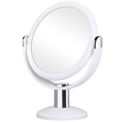 Orange Tech Double Sided Magnifying Makeup Mirror, 1X & 10X Magnification with 360 Degree Rotation for Bathroom or Bedroom Table Top-- Clear & White