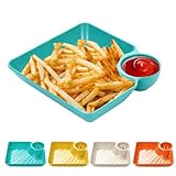 4 Pcs Chips and Salsa Serving Dish Plates, Veggie Platter Dipping Serving Trays with Sauce Rack for Buffet Family Party Appetizer Sushi Taco Salsa Charcuterie Barbecue Plate, Reusable (Mixed Colors)