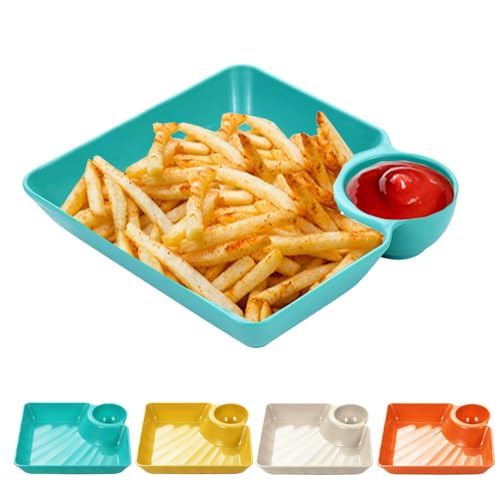 4 Pcs Chips and Salsa Serving Dish Plates, Veggie Platter Dipping Serving Trays with Sauce Rack for Buffet Family Party Appetizer Sushi Taco Salsa Charcuterie Barbecue Plate, Reusable (Mixed Colors)
