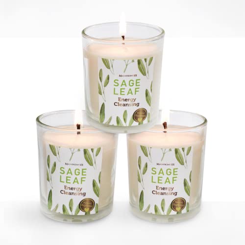 Magnificent 101 Long Lasting Set of 3 White Sage Leaf Scented Smudge Candle | 3.5 Oz Each - 42 Hour Burn | Soy Wax Candle for Energy Cleansing & Manifestation