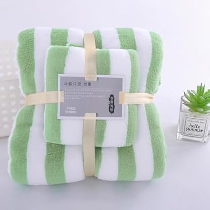 Badetücher, 2er-Set, hochwertige weiche Mikrofaser-Handtücher, Korallensamt, sehr saugfähig, für Erwachsene und Kinder (1 Badetuch + 1 Hand-/Gesichtshandtuch) | Home Essentials (grün, 1 Badetuch + 1 – Bild 4