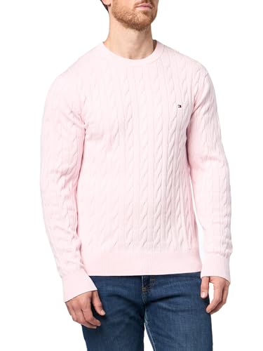 Image of Tommy Hilfiger Men's Cable Knit Crewneck Sweater Lightweight Pullover