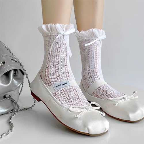 Image of BIVOLU Womens Ankle Socks Lace Ruffle Frilly Cotton Cute Princess Ankle Dress Socks for Girl 2 Pack