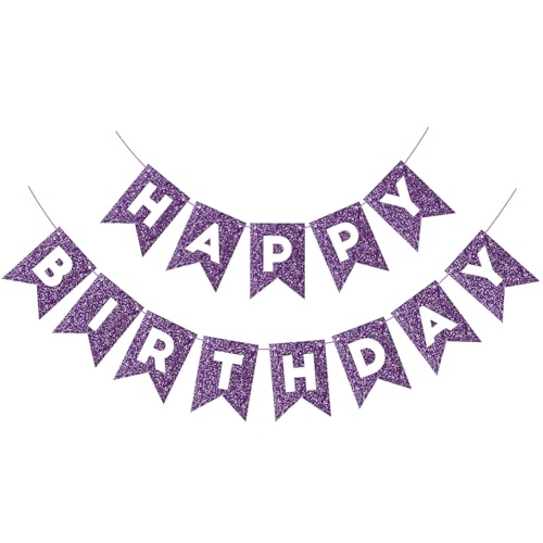 Image of Hooqict Purple Happy Birthday Banner Garland Sign for Backdrop Women Girls Purple Birthday Party Decorations Supplies Wall Door Party Banner